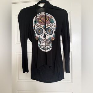 Source Unknown Black Floral Skull Long Sleeve Top